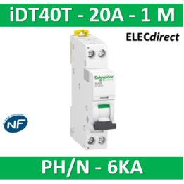 SCHNEIDER - Acti9 iDT40T - disjoncteur modulaire - 1P+N - 20A - courbe C - 4500A/6kA - A9P22620