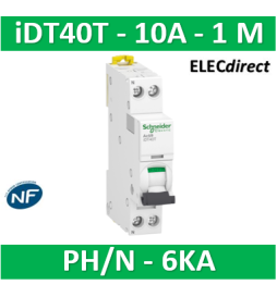 SCHNEIDER - Acti9 iDT40T - disjoncteur modulaire - 1P+N - 10A - courbe C - 4500A/6kA - A9P22610