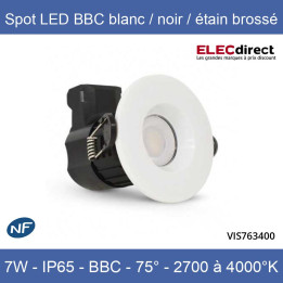 Miidex - Spot LED Ø67 Dimmable blanc/noir/étain brossé - 7W - IP65 - BBC - Angle 75° - 2700 / 3000 / 4000°K - Réf : 763400