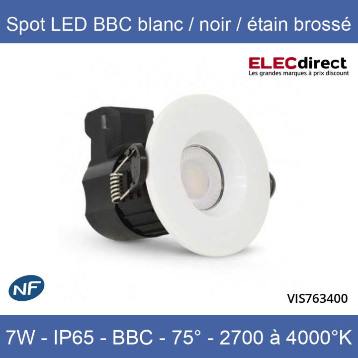 Miidex - Spot LED Ø67 Dimmable blanc/noir/étain brossé - 7W - IP65 - BBC - Angle 75° - 2700 / 3000 / 4000°K - Réf : 763400