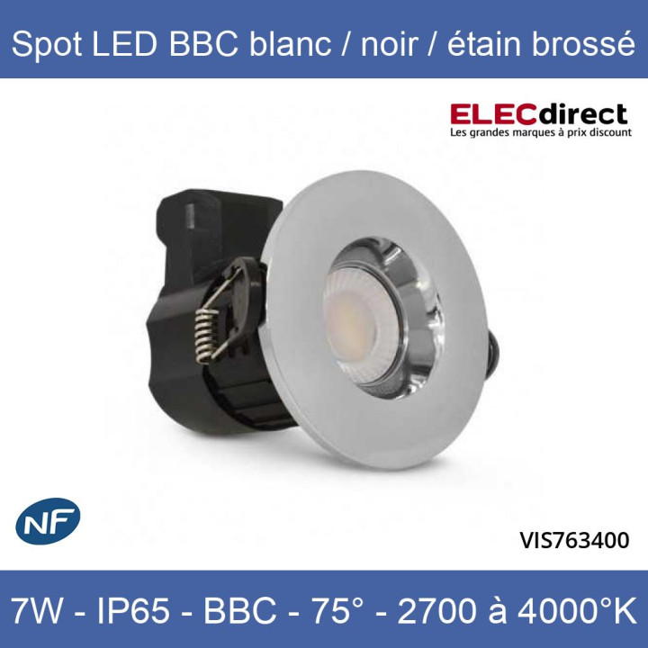 Miidex - Spot LED Ø67 Dimmable blanc/noir/étain brossé - 7W - IP65 - BBC - Angle 75° - 2700 / 3000 / 4000°K - Réf : 763400