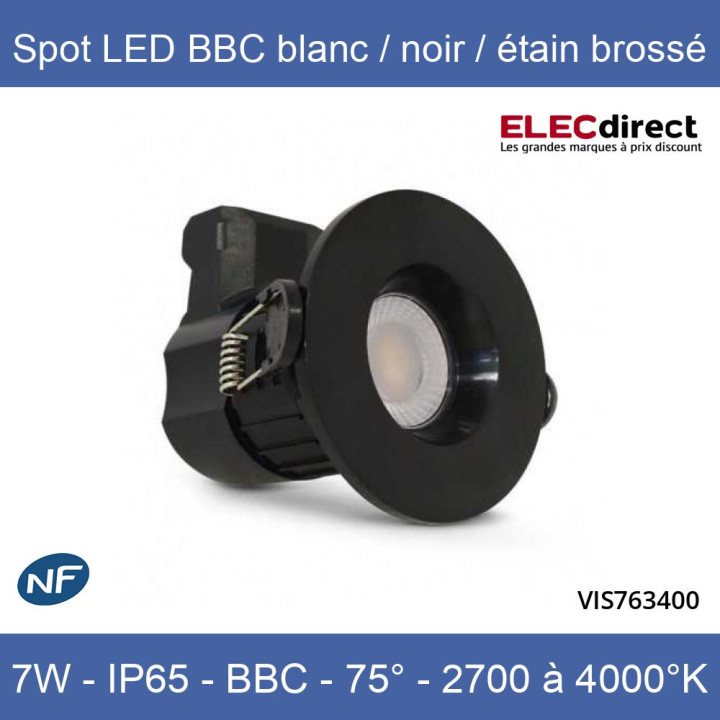 Miidex - Spot LED Ø67 Dimmable blanc/noir/étain brossé - 7W - IP65 - BBC - Angle 75° - 2700 / 3000 / 4000°K - Réf : 763400
