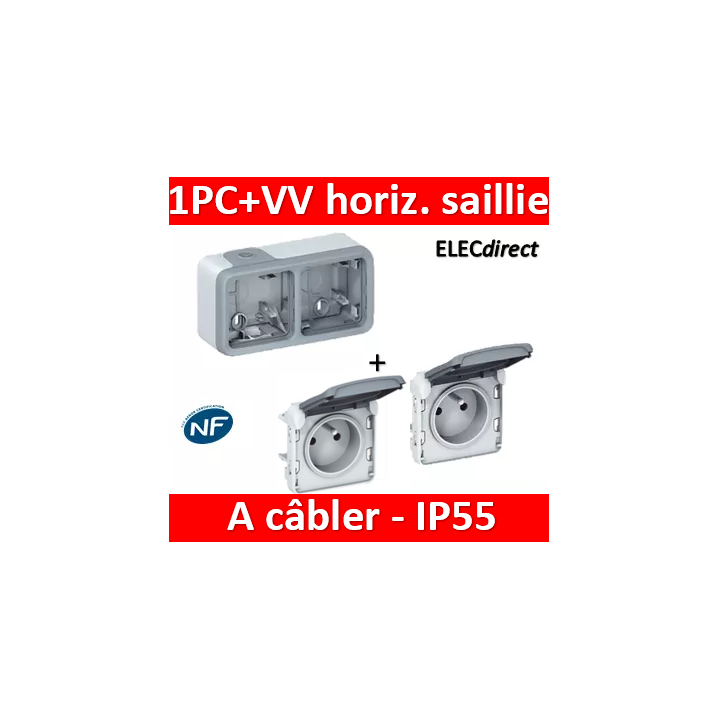 Legrand Plexo - Double prise de courant 2P+T 16A 230V - horizontal - à câbler - IP55/IK07 - 069672+069551x2