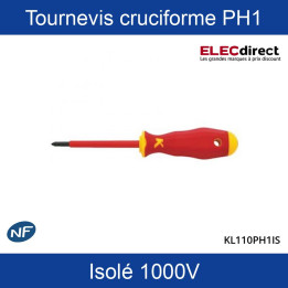 Klauke - Tournevis cruciforme Phillips PH1 isolé 1000V - Réf : KL110PH1IS