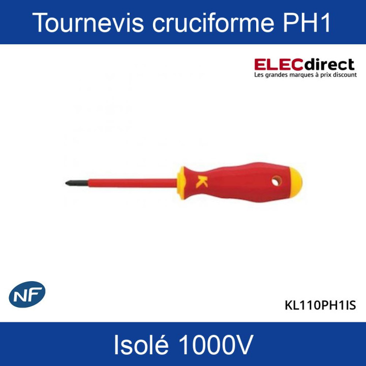 Klauke - Tournevis cruciforme Phillips PH1 isolé 1000V - Réf : KL110PH1IS