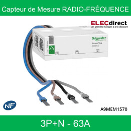 Schneider - PowerTag - Capteur de mesure radio-fréquence - Vigi DT40/iC60 - 3P+N - 63A - am/av - Réf : A9MEM1570