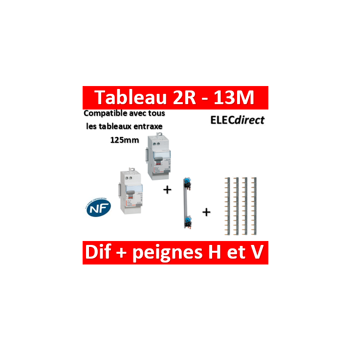 Legrand - Peignes Vertical + 4 peignes horizontaux + dif. 40A A 30mA+ Dif. 40A AC 30mA - 405000+404926x4+411651+411650