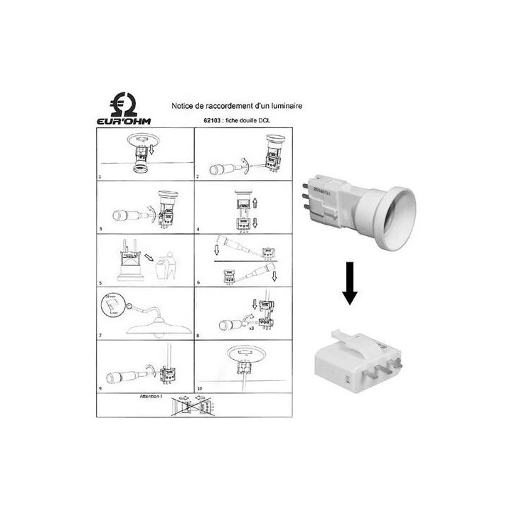 Eur'Ohm - Douille DCL à connexion automatique - E27 - Encliquetable - Réf : 62103