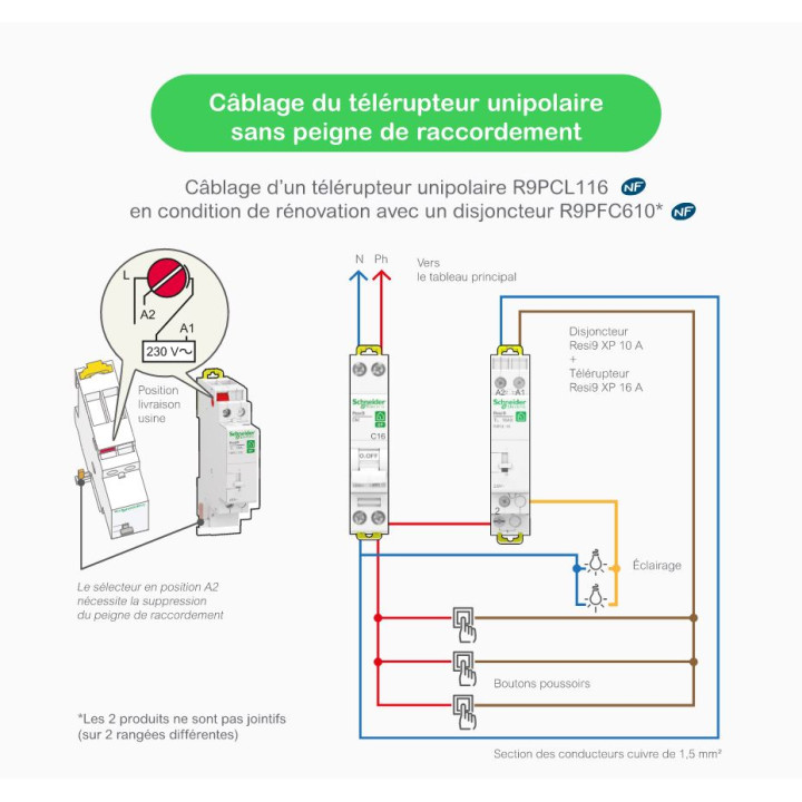 Schneider - Télérupteur RESI9 TL - Unipolaire 16A - 250V - Réf : R9PCL116
