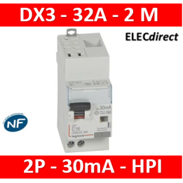 Legrand - Disj diff DX³ 4500 - auto/vis- U+N 230V~ 32A - type F - 30mA - 6kA - courbe C - 2M - 410764