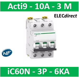 Schneider - Acti9 - iC60N - Disjoncteur - 3P - 10A - 6kA - courbe C - Réf : A9F77310