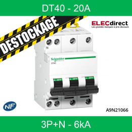 Schneider - RECONDITIONNÉ - DT40 - Disjoncteur 3P+N - 20A - 6kA - courbe C - Réf : A9N21066