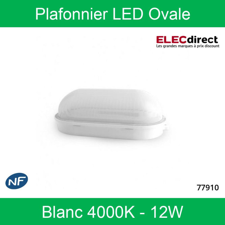 Miidex - Plafonnier LED Ovale - 12W - 1050 Lm - 4000°K - Réf : 77910