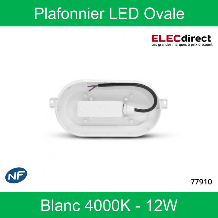 Miidex - Plafonnier LED Ovale - 12W - 1050 Lm - 4000°K - Réf : 77910