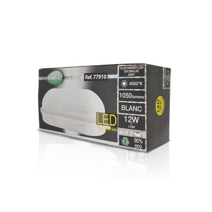 Miidex - Plafonnier LED Ovale - 12W - 1050 Lm - 4000°K - Réf : 77910