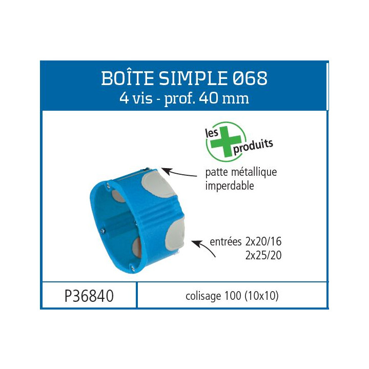 SIB - Boîte simple BBC 1 poste - Profondeur 40mm - Réf.: P36840