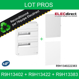 Schneider - RECONDITIONNÉ - LOT PROS - Coffret Resi9 13M 2R + Porte Styl Blanc + Plaque de fond - Réf : R9H1340222383