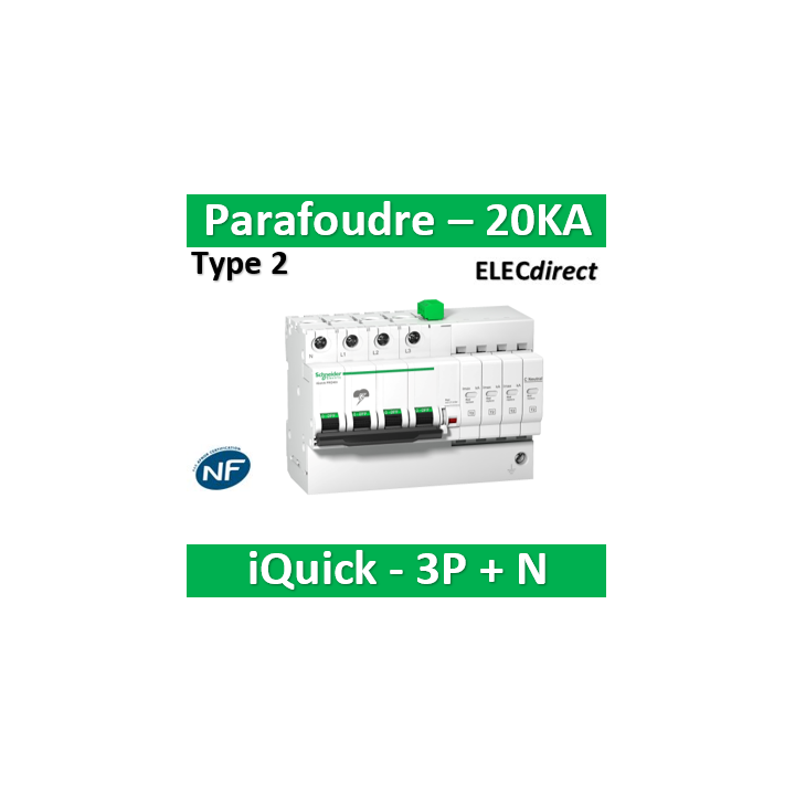 Schneider - Acti9, iQuick PRD20r parafoudre 3P+N avec report signalisation - 20KA -  Réf : A9L16297