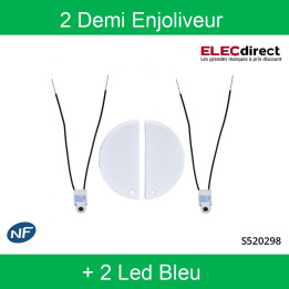 Schneider Odace - 2 demi enjoliveur Blanc livré avec 2 LED bleu 0,15 mA connexion par câble - S520298