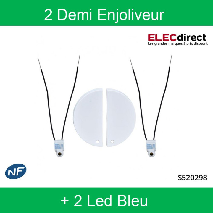 Schneider Odace - 2 demi enjoliveur Blanc livré avec 2 LED bleu 0,15 mA connexion par câble - S520298