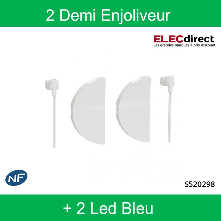 Schneider Odace - 2 demi enjoliveur Blanc livré avec 2 LED bleu 0,15 mA connexion par câble - S520298