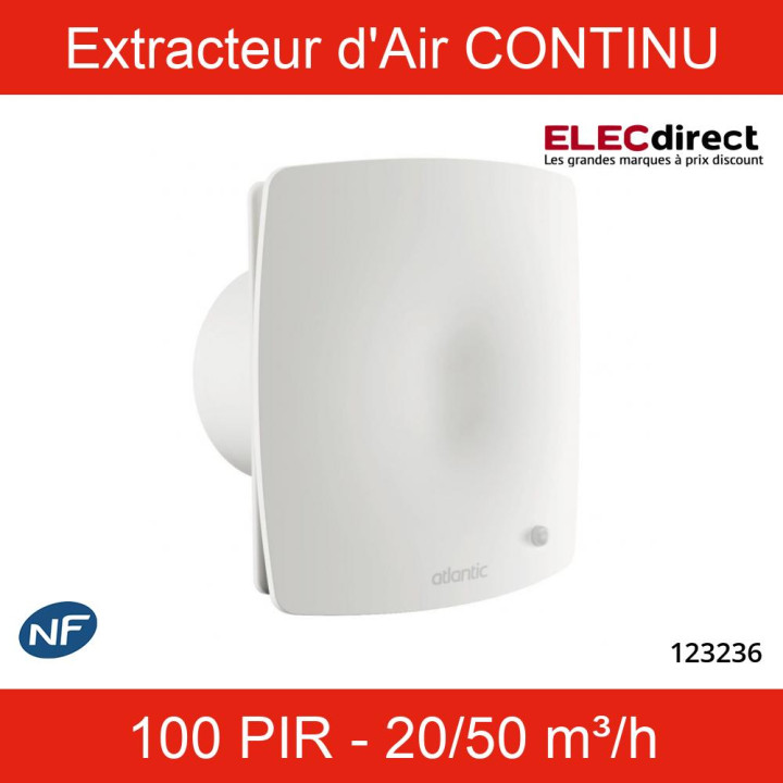 Atlantic - CURV CONFORT - Extracteur d'air CONTINIU - 100 PIR - Diamètre 100 mm - 20/50 m³/h - Réf : 123236