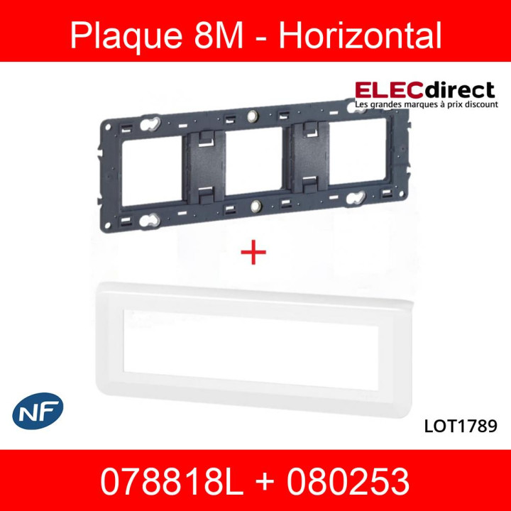 Legrand Mosaic - Plaque 8 modules + support - horizontal - 078818L+080253