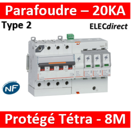 Legrand - Parafoudre basse tension T2, protégé - Imax 20 kA/pôle- 3P+N 320V - 8 mod - 412211
