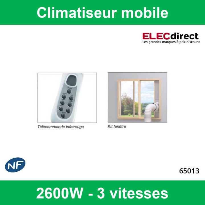 Vortice - Climatiseur Mobile sur roues + Kit fenêtre pour rejet (coulissant ou guillotine) - 2600W - Réf : 65013