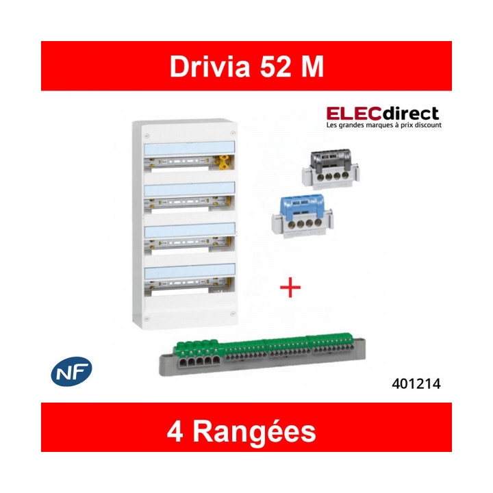 Legrand - Tableau électrique pré-équipé et pré-câblé pour T4 - Drivia - 13 modules - 4 Rangées - AUTO - Réf: LEGTABLEAUT4