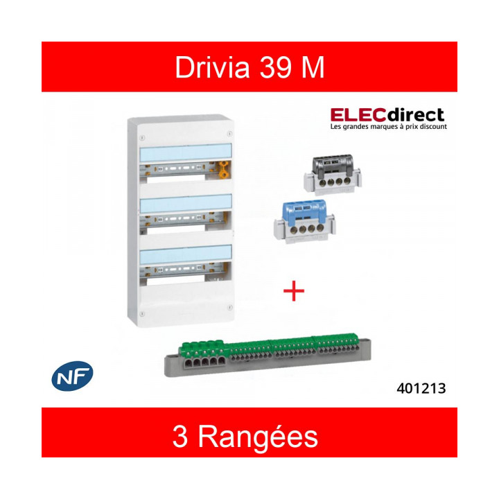 Legrand - Tableau électrique pré-équipé et pré-câblé pour T3 - Drivia - 13 modules - 3 Rangées - AUTO - Réf: LEGTABLEAUT3