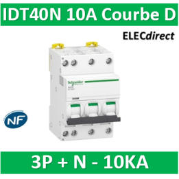 Schneider - Acti9 IDT40N - disjoncteur modulaire - 3p+n D 10A 6000A/10KA - A9P34710