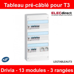 Legrand - Tableau électrique pré-équipé et pré-câblé pour T3 - Drivia - 13 modules - 3 Rangées - AUTO - Réf: LEGTABLEAUT3