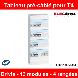 Legrand - Tableau électrique pré-équipé et pré-câblé pour T4 - Drivia - 13 modules - 4 Rangées - AUTO - Réf: LEGTABLEAUT4
