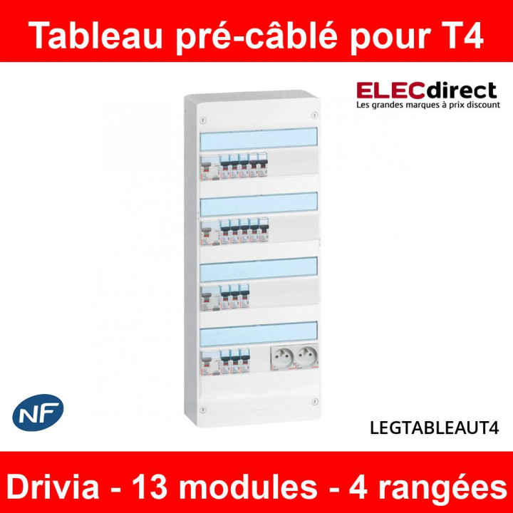 Legrand - Tableau électrique pré-équipé et pré-câblé pour T4 - Drivia - 13 modules - 4 Rangées - AUTO - Réf: LEGTABLEAUT4