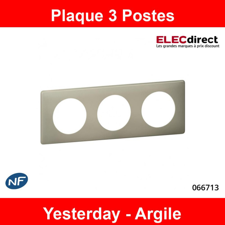 Legrand Céliane - Plaque de finition Poudré 3 poste Yesterday - Argile - Réf : 066713