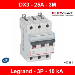 Legrand - Disjoncteur 3P DX3 - 25A - 10kA - courbe C - Réf :407831