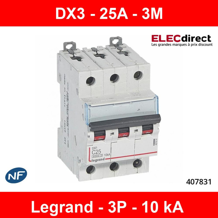 Legrand - Disjoncteur 3P DX3 - 25A - 10kA - courbe C - Réf :407831