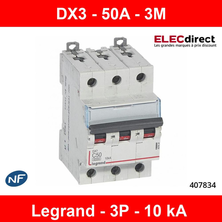 Legrand - Disjoncteur 3P DX3 - 50A - 10kA - courbe C - Réf : 407834