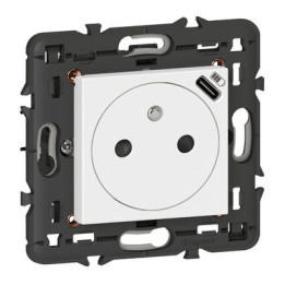 Legrand  Prise de courant Surface Mosaic avec chargeur USB Type-C livrée avec support 2 modules blanc Réf : 278161L