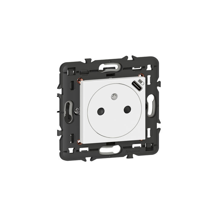 Legrand  Prise de courant Surface Mosaic avec chargeur USB Type-C livrée avec support 2 modules blanc Réf : 278161L