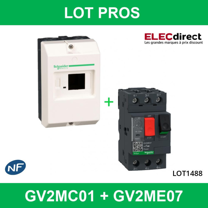 Schneider - Disjoncteur moteur 1,6A-2,5A + coffret TeSys plastique - Réf : GV2ME07+GV2MC01