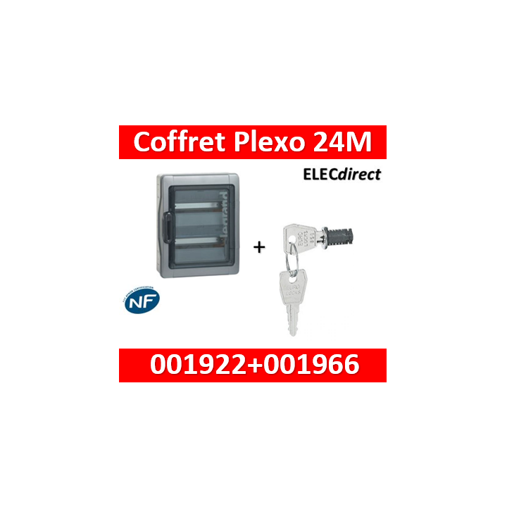 Legrand - Coffret étanche Plexo 24 modules - 2 rangées - IP65/IK09 + serrure - 001922+001966