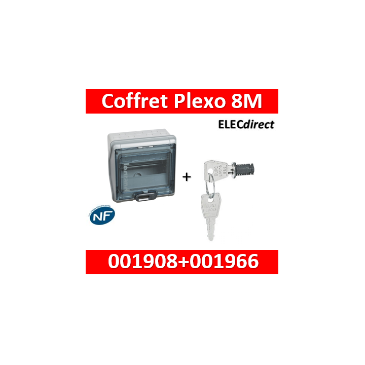 Legrand - Coffret étanche Plexo 8 modules - IP65/IK09 + serrure - 001908+001966