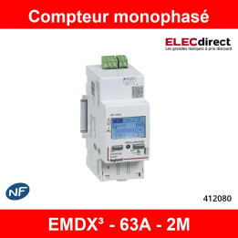 Legrand - Compteur modulaire mono EMDX³ non MID raccordement direct 63A - 2 modules - sortie à impulsions - 412080