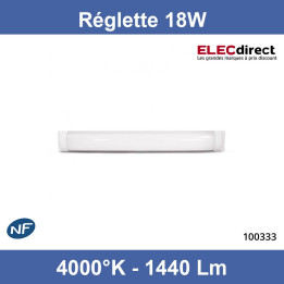 Miidex - Réglette Slim Home 2 LED 18W - 4000°K - 600mm - Non dimmable - Avec ampoule - Blanc - Réf : 100333