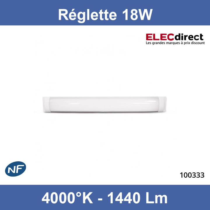 Miidex - Réglette Slim Home 2 LED 18W - 4000°K - 600mm - Non dimmable - Avec ampoule - Blanc - Réf : 100333