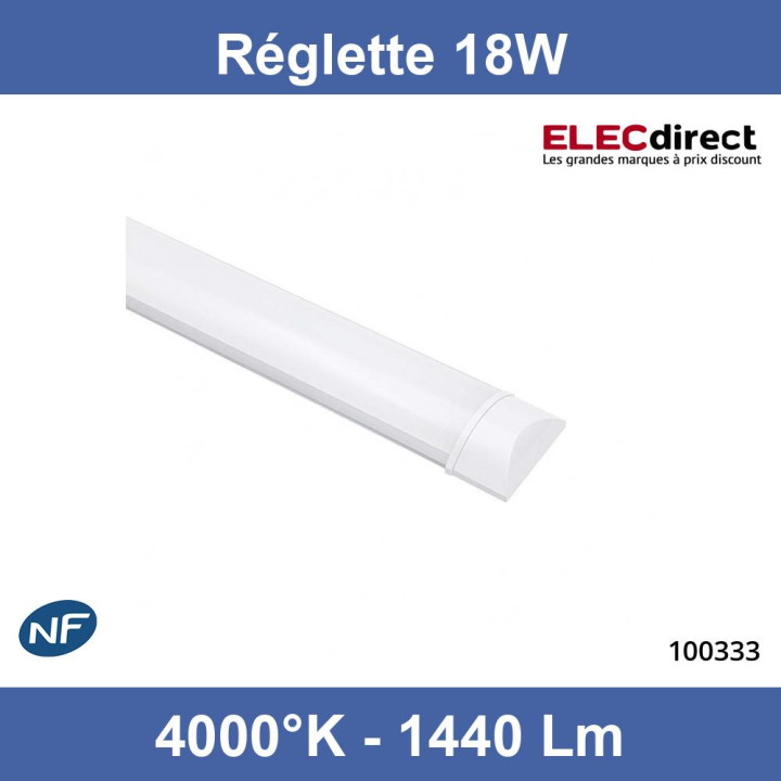 Miidex - Réglette Slim Home 2 LED 18W - 4000°K - 600mm - Non dimmable - Avec ampoule - Blanc - Réf : 100333