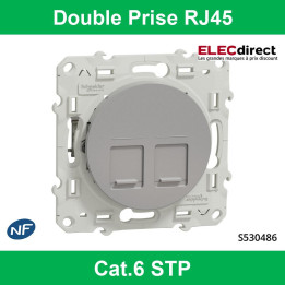 Schneider - Double Prise RJ45 Cat.6 STP Odace - Alu - Grade 3 - Réf : S530486