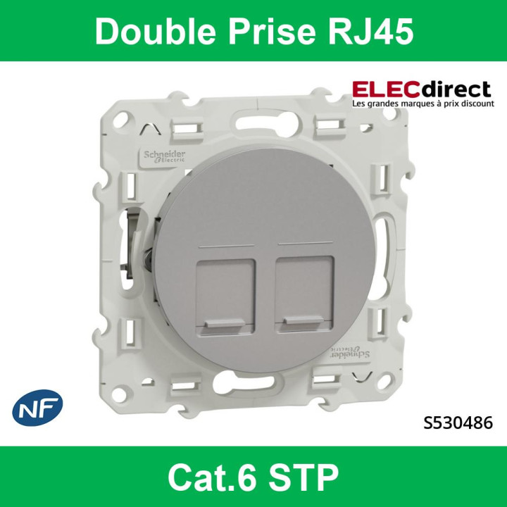 Schneider - Double Prise RJ45 Cat.6 STP Odace - Alu - Grade 3 - Réf : S530486
